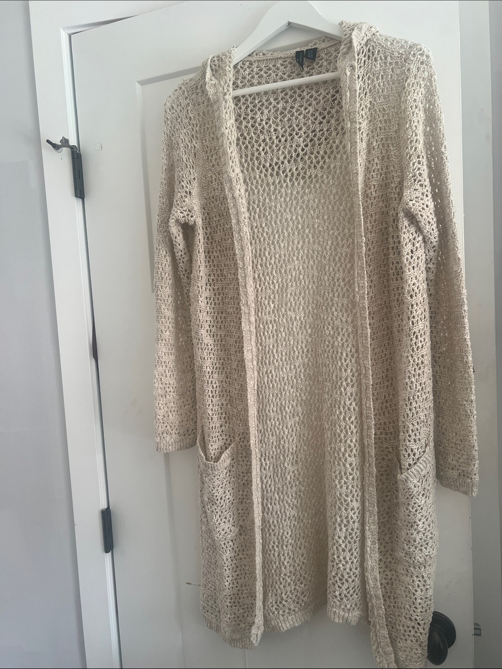Cynthia Rowley Open-Knit Hooded Cardigan in Light Cream